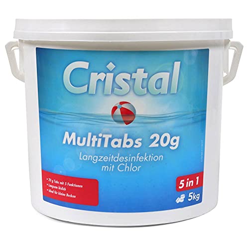 Cristal 5 in 1 Pool Chlor 20g Multifunktionstabletten 5 kg - Langzeitdesinfektion Algenvernichtung Trübungsentfernung Chlorstabilisierung Härtestabilisator