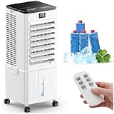 Condizionatore Portatile senza tubo 10L Migliorato, Raffrescatore d'Aria 4 in 1, 3 Velocità, Timer 1-12h, 3 Modalità, Telecomando, Oscillazione 60°, per Camper, Casa, Ufficio(Bianco elegante)