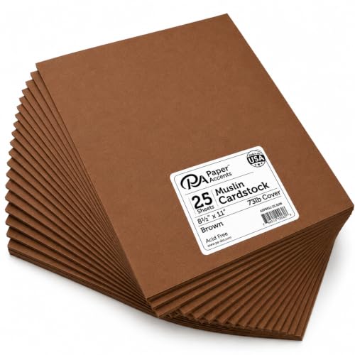 Paper Accents Muslin Texture Cardstock, Brown, 8.5x11 Inch, 25 Pack, 73lb, Scrapbooking Card Making and Crafts