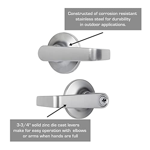Image of BRINKS Commercial - Light Duty Keyed Door Entry Storeroom Lever, Satin Chrome Finish - Meets ANSI Grade 2 Standards and is ADA Compliant