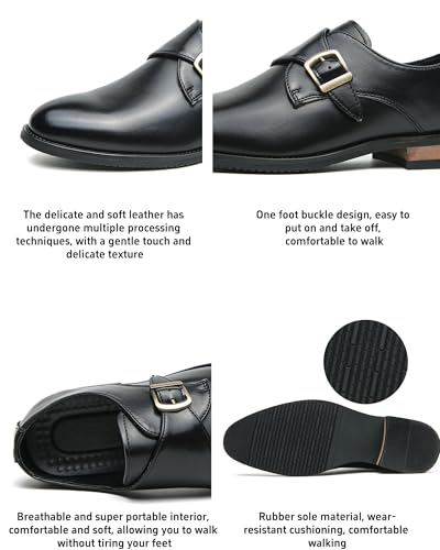 Men's Business Casual Dress Oxford Shoes,Comfort Slip on Dress Loafers Monk Strap,Vintage Fashion Pointed Toe Buckle Chunky Formal Leather Shoes2
