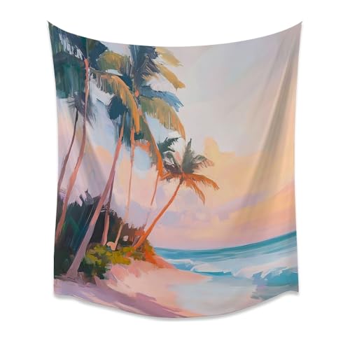 Tropical Beach Pastel Summer Art Tapestry Preppy Coastal Sunset Palm