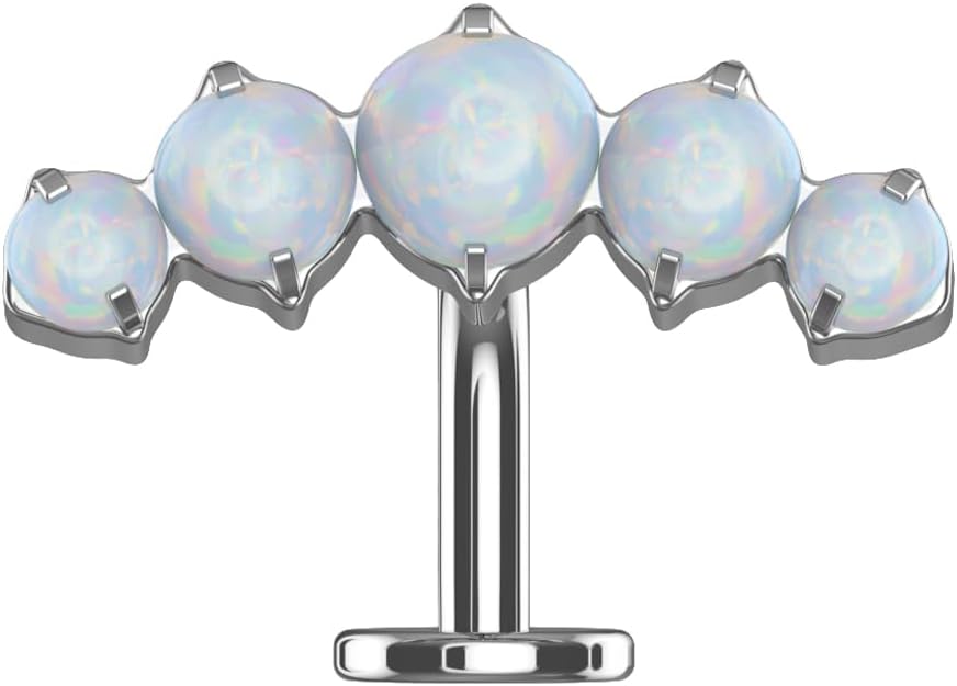 G23 Grade Titanium Five AB, Blue, Pink Opal Stones Push Fit Top 14 Gauge - 8mm, 10mm Length Lip Labret Rings Floating Belly Button Piercing Body Jewelry