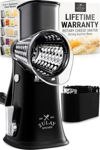 Zulay Kitchen Rotary Cheese Grater 5 Blade Cheese Shredder - Manual...