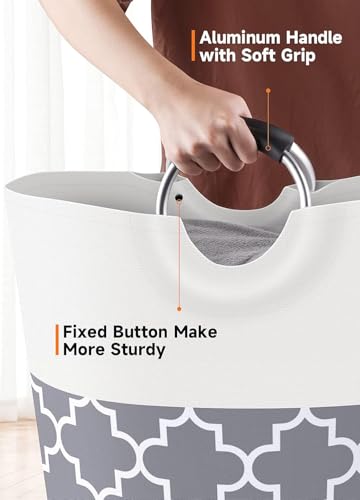 Image of 82L Large Laundry Basket, Collapsible Laundry Bag, Freestanding Tall Clothes Hamper, Foldable Washing Bin (GREY 1)
