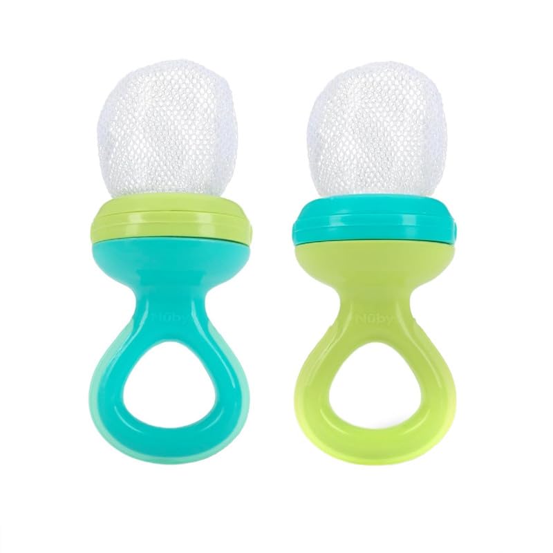 Nuby Nibbler Mesh First - Comedero de alimentos suaves, paquete de 2 (naranjaverde)