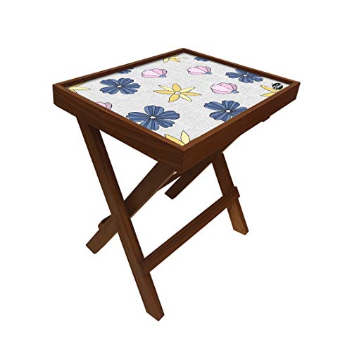 Image of Nutcase Designer Teak Wood Side Table Folding Wooden Bedside Coffee Outdoor Picnic Table - Lavender Florals