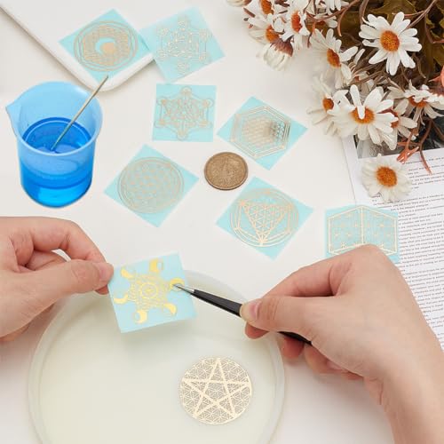 OLYCRAFT 9 Pcs Sacred Geometry Copper Stickers Flower of Life Decals Stickers Energy Tower Material for DIY Scrapbooks Resin Crafts Phone and Water Bottle Decorations - Image 3