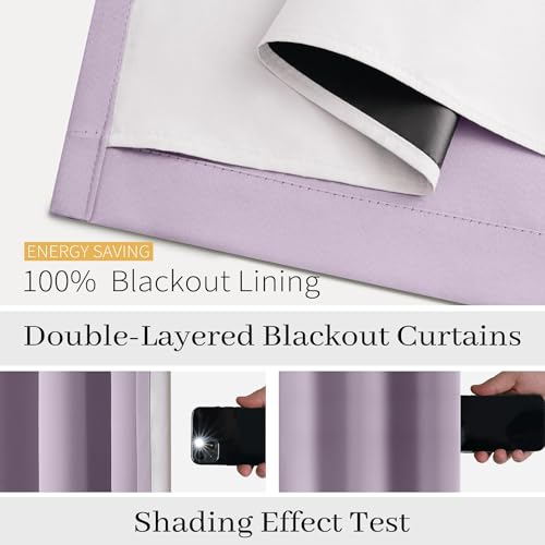 Image of COSVIYA Lilac 100% Blackout Curtains for Bedroom 84 inch with White Back | 2 Thick Layers Full Room Darkening Thermal Insulated Curtain,Grommet Window Drapes for Living Room, 2 Panels,42x84 Inch