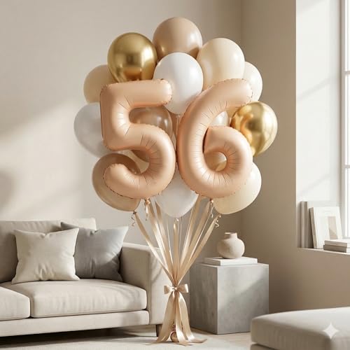 Image of Wanna Party 40 Inches Apricot Super Shape Number 6 Balloon, 60th Birthday, Number Balloons for Themes & Events, Birthday Supplies & Decoration - Caramel Light brown Foil Number balloon