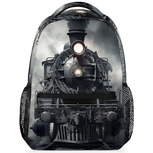 Mochila escolar vintage de tren de locomotora para niños y niñas, mochila escolar de 16 pulgadas, mochila escolar retro de tren primaria, mochila escolar para estudiantes, mochilas de viaje para