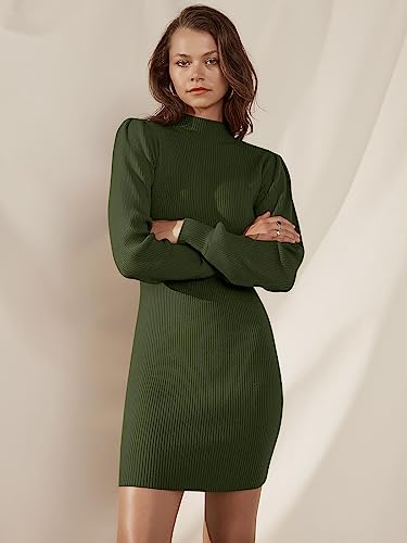 Anrabess Womens Sweater Dress Long Sleeve Turtle Neck Pullover Slim Fit Ribbed Fall Wedding Guest Mini Dress 2023 Party Trendy Dressy Outfits A145Junlv-S Army Green #TOP3