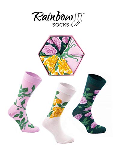 Rainbow Socks - Women Flower Socks Box Gift - 3 Pairs2