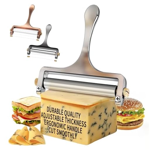 TOPULORS Wire Cheese Slicer Stainless Steel Handheld Cheese Cutter for Mozzarella, Cheddar, Gruyere - with 1 Extra Wire - Adjustable Thickness Cheese Shaver Cheese Slicers for Block Cheese (Silver)