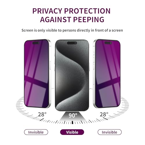 Image of 2 Pack Privacy Screen Protector for iPhone 15 Pro Max Tempered Glass 6.7'' Anti-Spy Eye Protection Anti-Scratch Full Coverage
