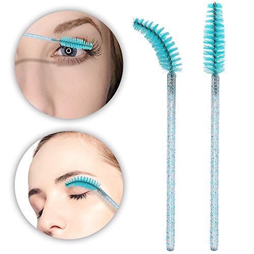 Image of G2PLUS 100PCS Eyelash Mascara Brushes, Disposable Lash Spoolies, Crystal Mascara Wands Makeup Kits for Eyelash Extensions and Eyebrow (Lake Blue)