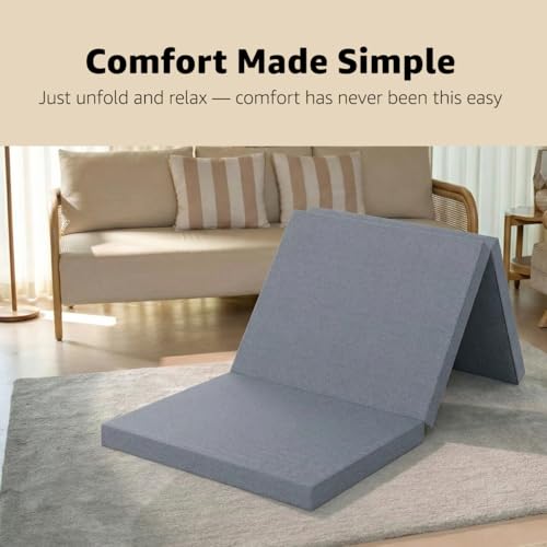 Image of Amazon Basics 3-Fold Foam Single Mattress | Foldable Floor Mattress for Guests, Travel & Easy Storage | High-Resilience Foam | Removable Washable Polyester Cover | 75.5 x 28 x 2.5 Inch