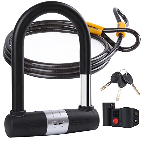 Biglufu Bike U Lock With Cable, Heavy Duty Bicycle U Locks, 16Mm Shackle And 10Mm X1.8M Cable With Mounting Bracket For Mountain Bike, Electric Bike, Folding Bike And Motorcycle #TOP7