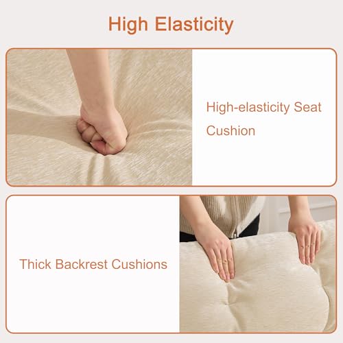 Image of 112 inch U Shaped Modular Sectional Cloud Sofa with 2 Ottomans, Oversized Deep Seat Tufted Chenille 6-Seater Couch with Curved Arms, Upholstered Sofas for Living Room, Beige
