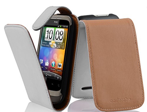 cadorabo Coque pour HTC Wildfire S en ALBÂTRE Blanc - Housse Protection en Style Flip en Similicuir Lisse - Etui Poche Folio Case Cover
