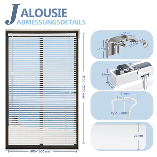 Sekey Klemmfix-Jalousie für Fenster freihängend, 25mm Alu-Lamellen, mit Bohren, inklusive Montagematerial Aluminium-Jalousie ohne Bohren… – Ansicht 3