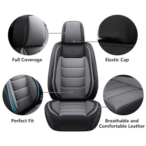 Isen-CoverAuto Full Coverage Faux Leather Car Seat Covers Full Set,Automotive Seat Covers for Cars,SUVs Pick-up Truck, Car Seat Cushion, Black and Grey Seat Covers,Front Seat Cover,Car Seat Protector — view 3
