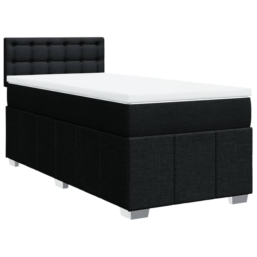 Cama con somier con colchón de 90 x 190 cm en tejido negro, núcleo de muelles ensacados, cabecero de altura ajustable, somier de láminas transpirable y resistente para un sueño reparador