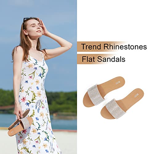 Redtop Women'S Slip On Sandals Slide Glitter Bling Casual Sandal Flat Open Toe Sparkle Slides Sliver Size 8 thumb #1