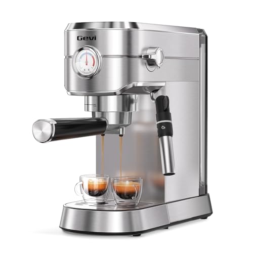 Gevi Espresso Machine 20 Bar - Auto Milk Frother & Steam Wand, NTC Temp Control, Compact Stainless Steel Cappuccino Maker, Ideal for Coffee Lovers & Home Baristas