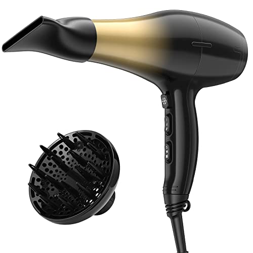 Professional Ionic Hair Dryer, 1875W Salon Blow Dryer with Diffuser for Curly Hair, Curly Hair Blow Dryer, Diffuser Hair Dryer, Fast Hair Dryer with 2Speeds/3Heat Settings/Cool Shot
