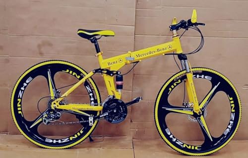 Image of Amaze Kai Dual Suspension Bikes Bm Foldable Gear Cycle for Men with 21 Speed Gear 6 Spoke | Folding Mountain Bike with Double Disc Break & Mac Wheel, 26 Inch, White N Black (Yellow)