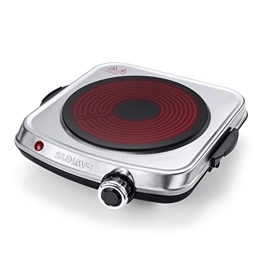 SUNAVO Electric Infrared Burner, 1200W Ceramic Glass Hot Plate, 6 Power Levels Stainless Steel Single Burner for Kitchen Camping RV and More Silver