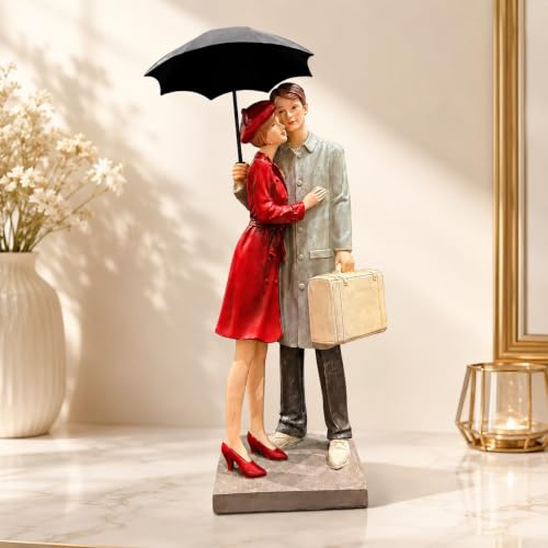 Image of ARMONIA Romantic Umbrella Couple Figurine Showpiece for Home Decor| Polystone Love Statue |Elegant Sculpture for Anniversary,Valentine's Day,Wedding & Gift Items 14.9 Inches
