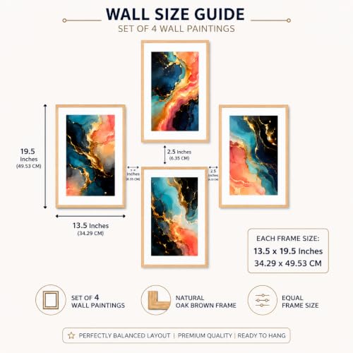 Image of Livin'luxe Set of 4 Abstract Marble Ink Wall Paintings with Sparkle Laminate and Premium Wooden Synthetic Frame for Living Room Bedroom Office Decor (13.5 x 19.5 Inch)