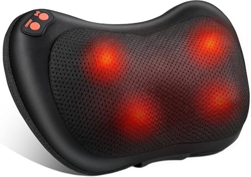 AURENYA - Cojín de masaje Shiatsu con calefacción inalámbrica con 4 nudos y 3 velocidades ajustable, rotación en dos sentidos, masaje para cuello, pies, cereales, cuerpo, relajación, calma, relajación