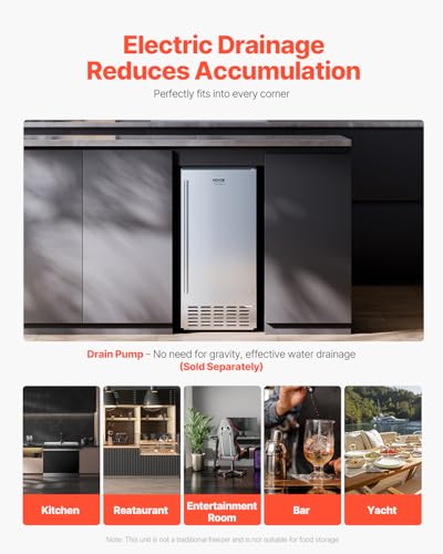 Image of VEVOR Under Counter Ice Maker, 66 Lbs /Day Under Counter Nugget Ice Makers Machine with Drain Pump, Reversible Door, 18 Lbs Storage, Stainless Steel Freestanding Ice Maker for Commercial Home Kitchen