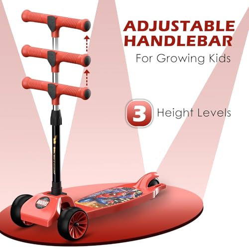 Image of Kuber Industries Marvel Black Panther Plastic Foldable 3-Wheel Kick Skating Cycle for for 3+ Years Kids | Skate Scooter Capacity Upto 45 Kgs | 4-Level Adjustable Height Skating Scooter | Black (Red)