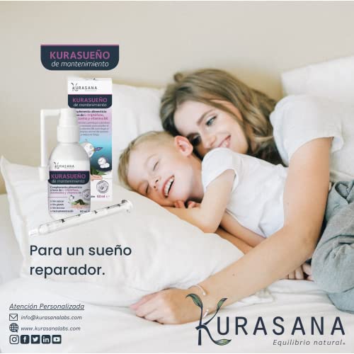 Kurasueño de Mantenimiento 60 ml. Melatonina, Triptófano, Vitamina B6 en Spray para Niños y Adultos. Despertares Nocturnos. Sueño Reparador. Insomnio. Sin Fructosa/Lactosa/Gluten. 120 Días.