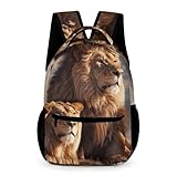 BVKWNTSA Mochila escolar ligera con estampado de dos leones de gran capacidad, moderna, versátil, cómoda y ligera