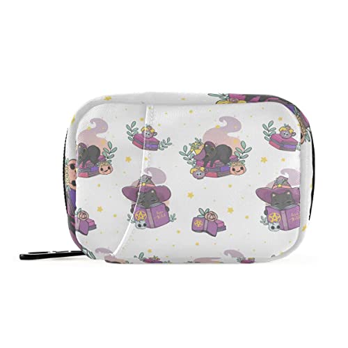 Akiraki ピルケース 薬ケース お薬入れ 小分け 携帯用 コンパクト ハロウィン 黒猫 猫 かわいい 星柄 お薬収納ポーチ 大容量 小物入れ サプリメントケース 常備薬 飲み忘れ防止 旅行 アウトドア 出張