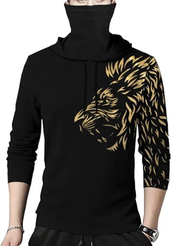 Image of Mens Hooded Lion Printed Tshirt with Mask