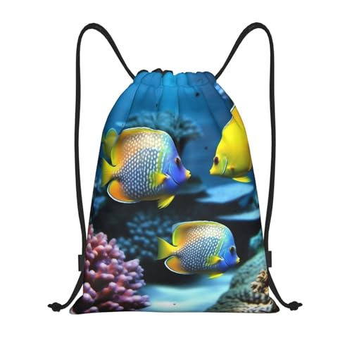 Tropical Fish Drawstring Backpack Water Resistant String Bag Sports Sackpack Gym Sack Beach Swim Travel Daypack