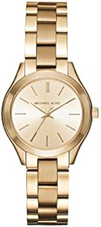 Michael Kors Damenuhr Mini Slim Runway, Dreizeigeruhrwerk, 33mm goldenes Edelstahlgehäuse mit Edelstahlarmband, MK3512
