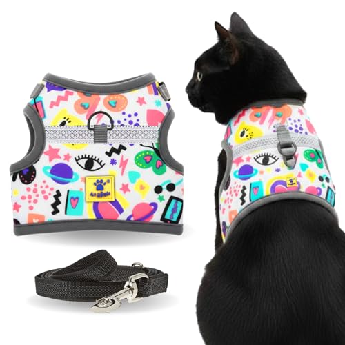 Image of A+a Pets' Retro Vest Harness & Leash Set | No Pull, No Escape, Breathable, Cute Combo for Puppies, Small Dogs, Cats (Comic, S)