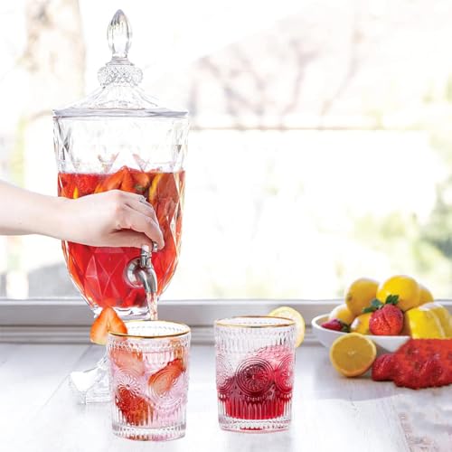Image of Premium Water and Juice Glasses Set of 6 280ML and 2.8 Liter Bevarage Dispenser with Stainless Steel Tap 1 Piece, Set for Dining Table,Party,Gift Set,All pourpse use (7 Piece) (MT-22)