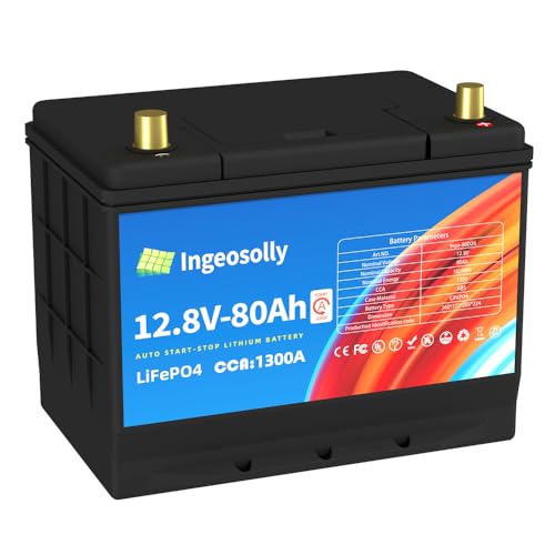 Batería de coche LiFePO4 de 80 Ah, 12 V, batería de arranque, CCA1300, batería de coche, batería de arranque de fosfato de hierro, ciclo profundo de grado A, pilas de coche (izquierda, derecha +)