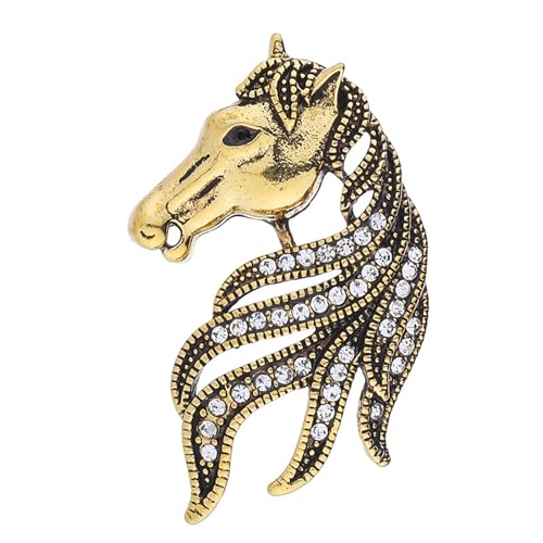 Image of Dreuyet Horse Brooch Pin Horse Racing Suit Lapel Pin for Women Men Rhinestone Antique Gold Horse Animal Brooch Clothing Outfits Accessory Jewelry