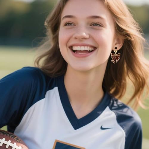 Football Dangle Earrings for Women | Bow Heart Football Earrings | Game Day Earrings | Jewelry Gifts for Sport Lover Football Mom Team4