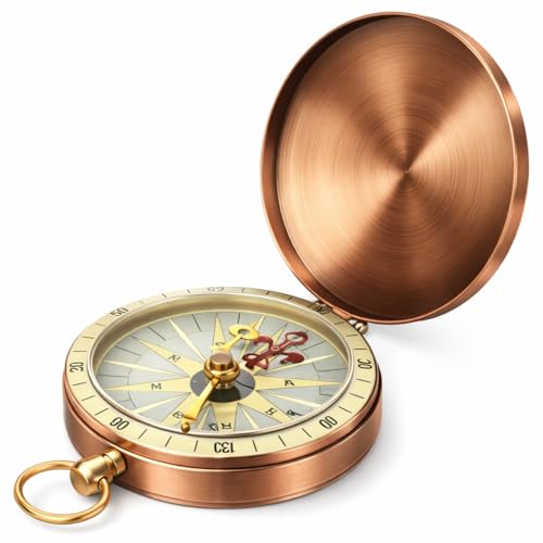 Image of Compass Pocket Watch,Portable Vintage Retro Metal Copper Flip Cover Camping Survival Compass for Camping Hiking Boating Outdoor Sports