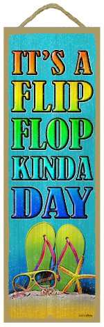 SJT ENTERPRISES, INC. It's a flip Flop Kinda Day 5" x 15" Colorful Wood Plaque - Features The Artwork of Michael Messina (SJT68806)